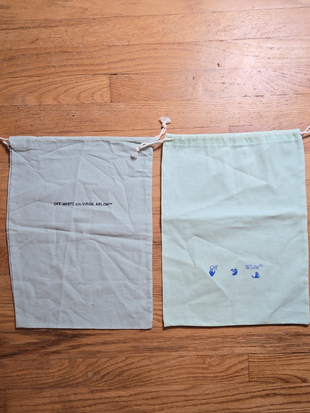 2 Off-White Virgil Abloh green canvas logo drawstring closure dust bags